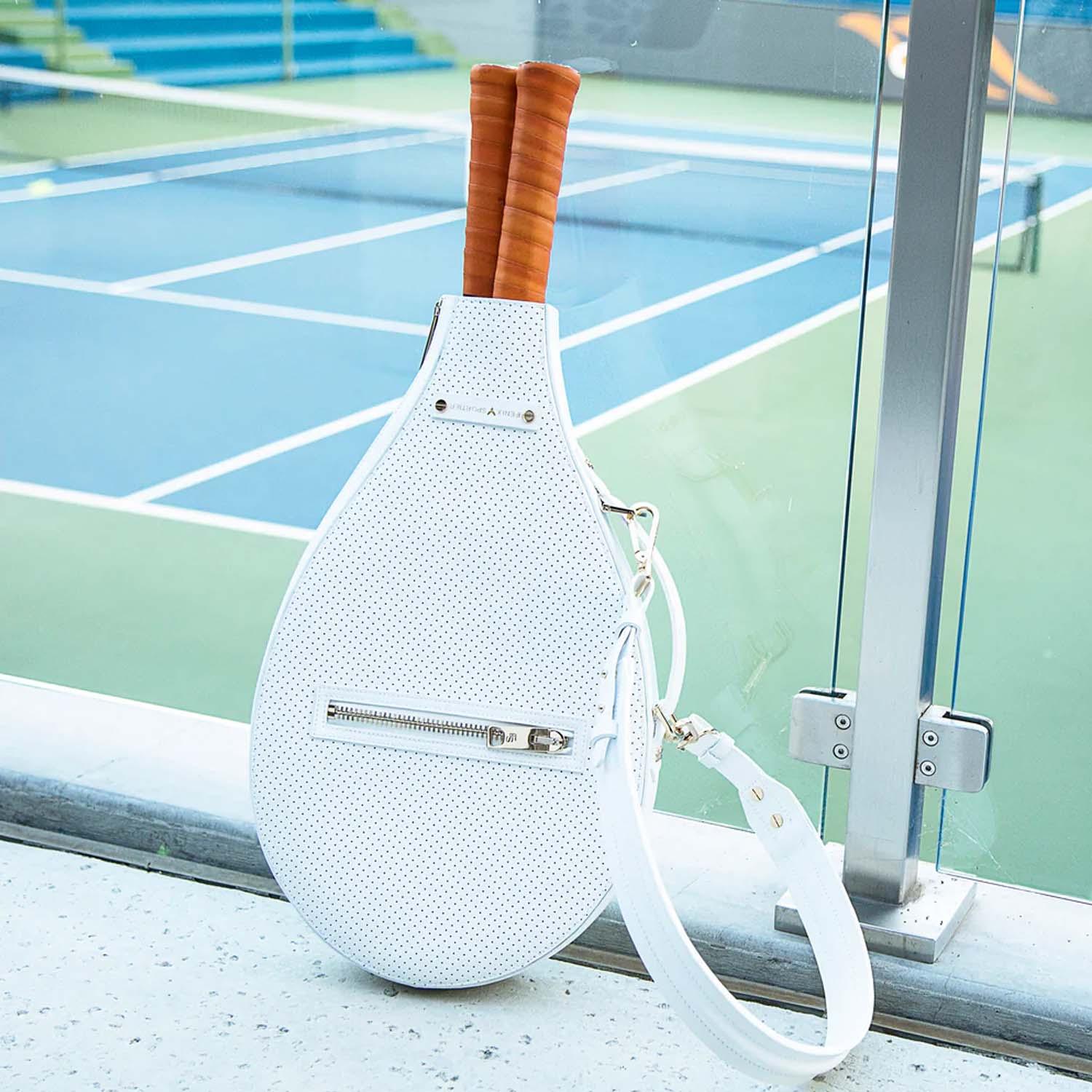 White Leather Tennis Racket Bag – Roger's Gardens