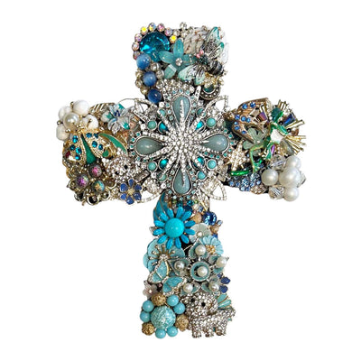 Baby Blue Jeweled Cross - 5.5" Tall