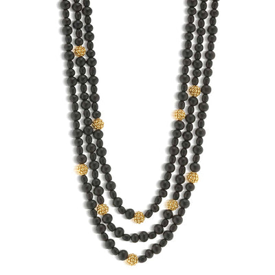 Berry Triple Bead Strand Necklace Ebony