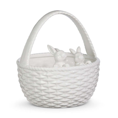 White Basket with Bunnies - 9"