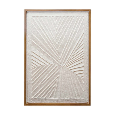 Oak Wood Framed Embossed Handmade Paper Wall Decor, Natural & Cream Color