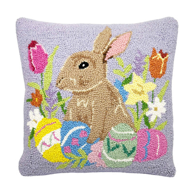 Brown Bunny Tulip Hook Pillow - 15"x15"