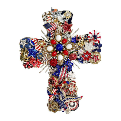 Patriotic Jeweled Cross - 7" Tall