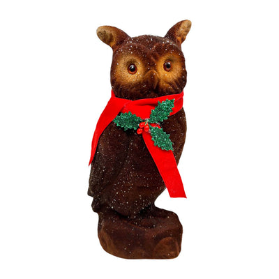 Flocked Brown Owl - 11" Tall