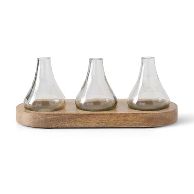 Budvases On Wood Tray - Set of 3