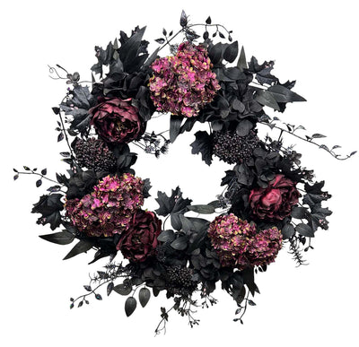 Black Rose Hydrangea Silk Wreath - 26" Wide