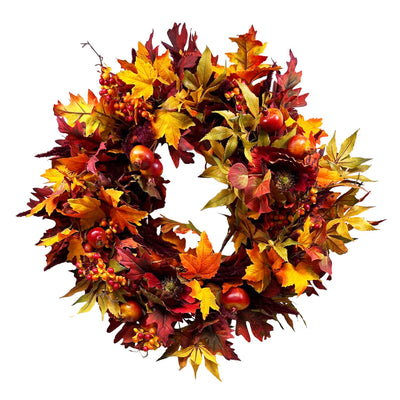 Fall Poppy Pomegranate and Maple Wreath - 24" Wide