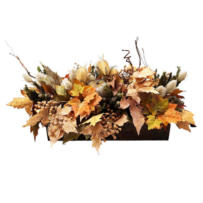 Fall Green & Tan Pumpkin Long and Low Centerpiece