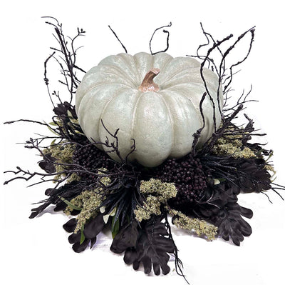 Fall Green Pumpkin w/ BlackOak Leaf Centerpiece