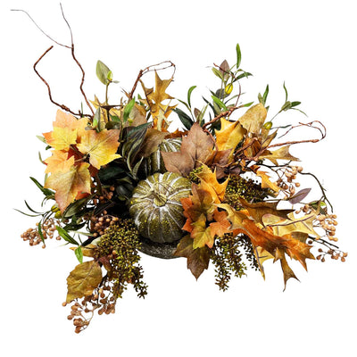 Fall Green Pumpkin Centerpiece in Stone Bowl