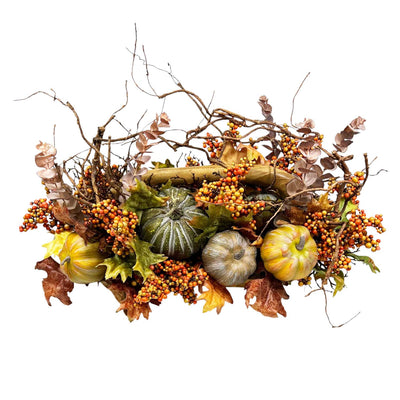 Fall Pumpkin in Teak Tray Centerpiece