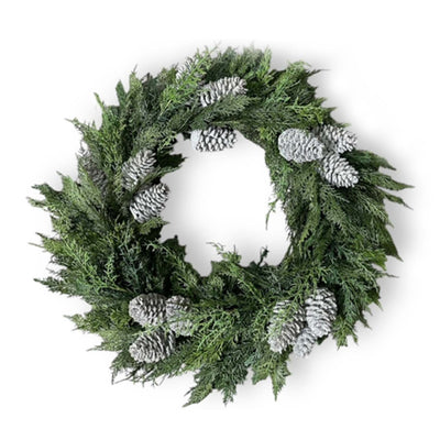 Snowy Pinecone Cedar Silk Wreath - 22''