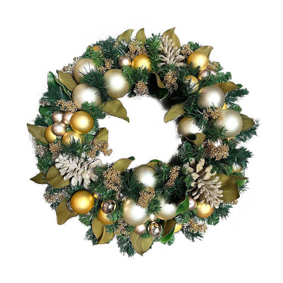 Golden Pinecone Eucalyptus Silk Wreath - 24'' Wide