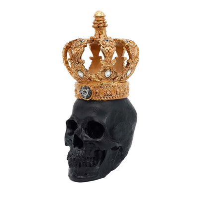 Black Skull with Gold Crown - 13" Tall